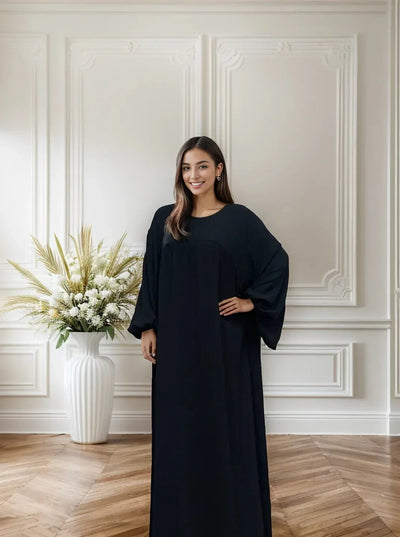 Elegant Balloon Sleeves Abaya with Pockets – Modest Islamic Dress | LM021 - LM021-BEIGE-S(50-52) LumosModesty