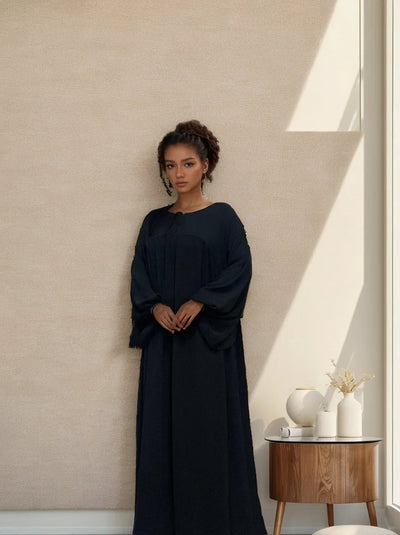 Elegant Balloon Sleeves Abaya with Pockets – Modest Islamic Dress | LM021 - LM021-BEIGE-S(50-52) LumosModesty