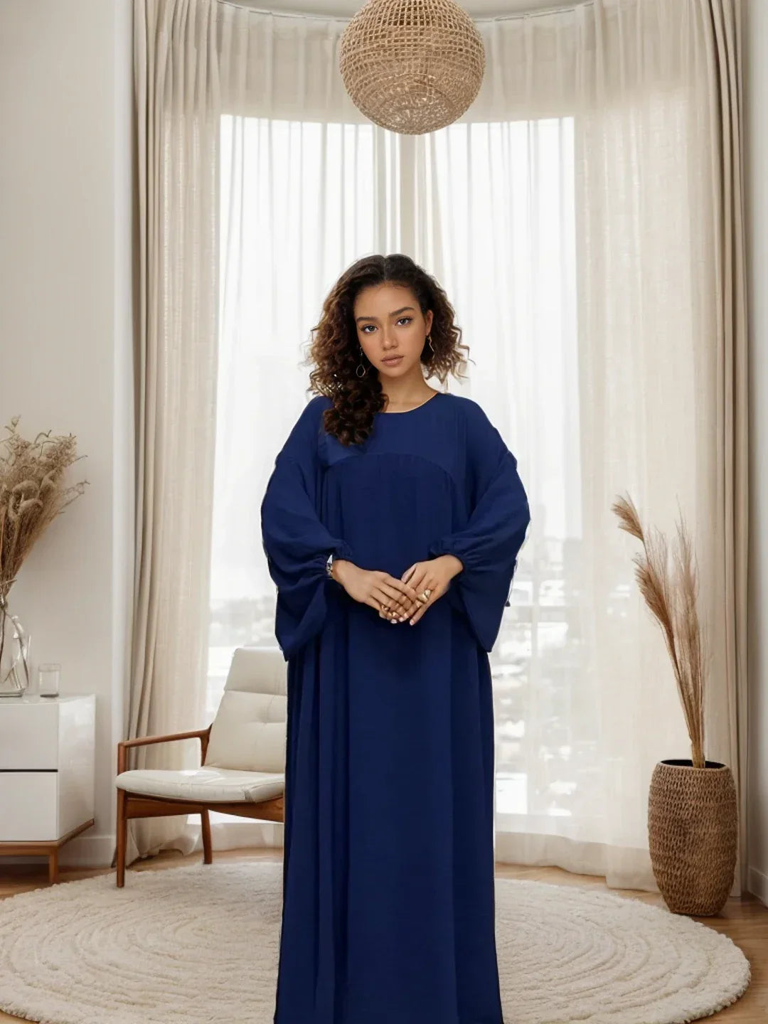 Elegant Balloon Sleeves Abaya with Pockets – Modest Islamic Dress | LM021 - LM021-BEIGE-S(50-52) LumosModesty