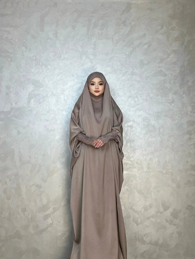 LM001 Muslim Dress for Women | One-Piece Jilbab Abaya | Modest Prayer Clothes & Islamic Khimar Dubai Outfits - LM001-LATTE-Jilbab Only LumosModesty