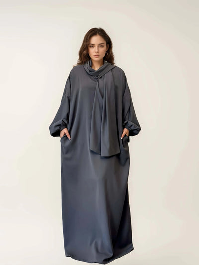 LM003 Hooded Abaya Hijab -Attached With Scarf - Pockets (Buy One Get One Free） - LM003-LATTE-0=S (4'11-5'1) LumosModesty