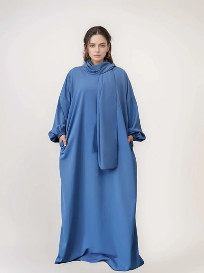 LM003 Hooded Abaya Hijab -Attached With Scarf - Pockets (Buy One Get One Free） - LM003-LATTE-0=S (4'11-5'1) LumosModesty