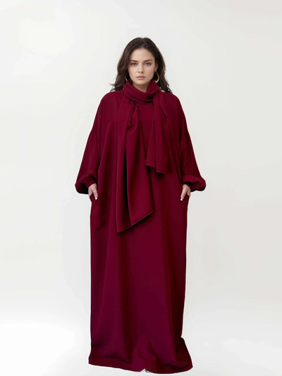 LM003 Hooded Abaya Hijab -Attached With Scarf - Pockets (Buy One Get One Free） - LM003-LATTE-0=S (4'11-5'1) LumosModesty