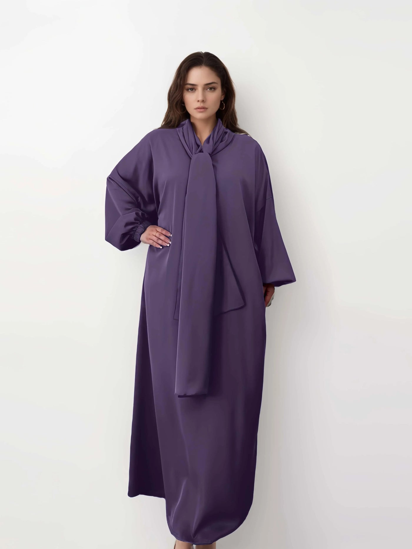 LM003 Hooded Abaya Hijab -Attached With Scarf - Pockets (Buy One Get One Free） - LM003-LATTE-0=S (4'11-5'1) LumosModesty