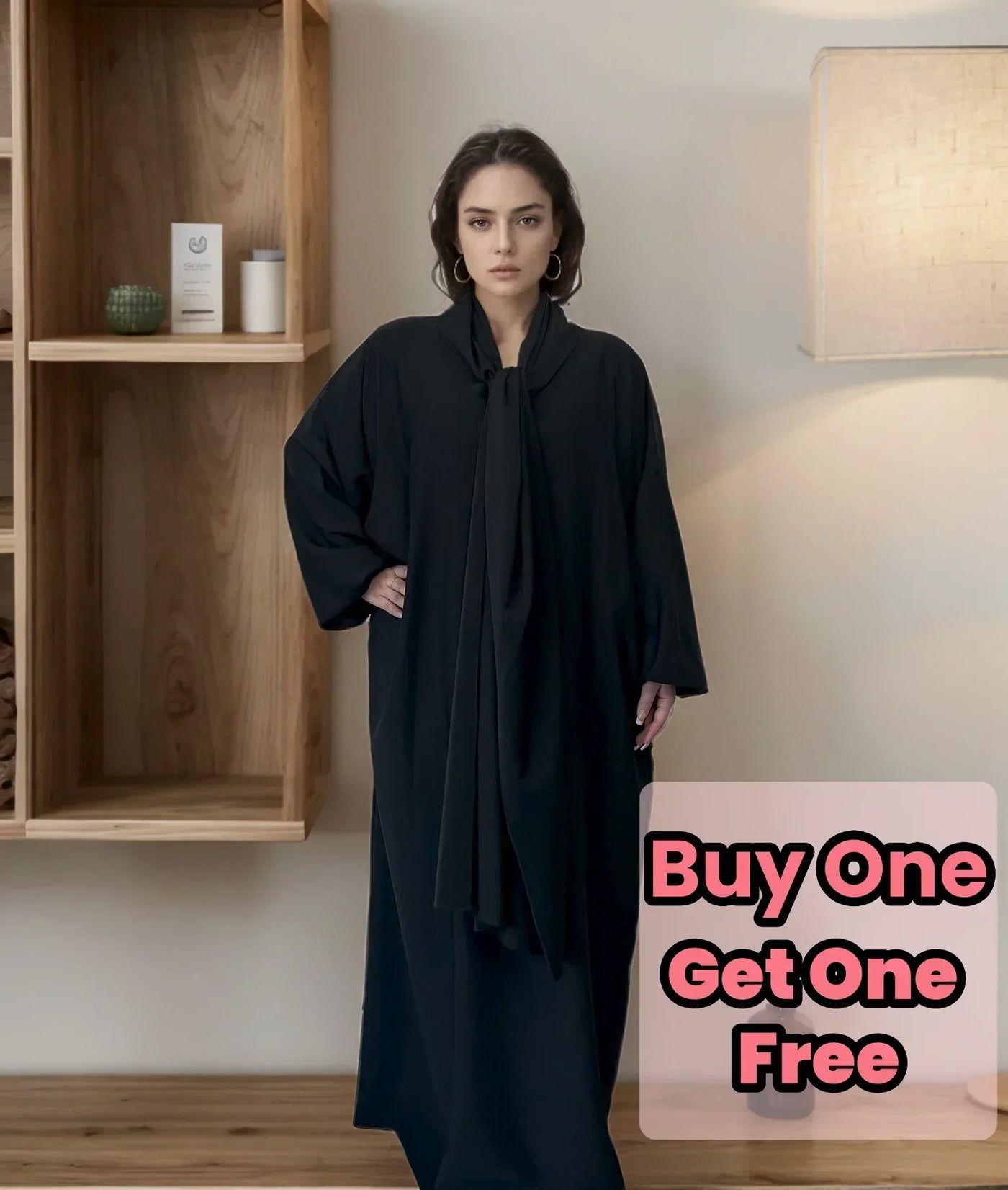 LM003 Hooded Abaya Hijab -Attached With Scarf - Pockets (Buy One Get One Free） - LM003-LATTE-0=S (4'11-5'1) LumosModesty