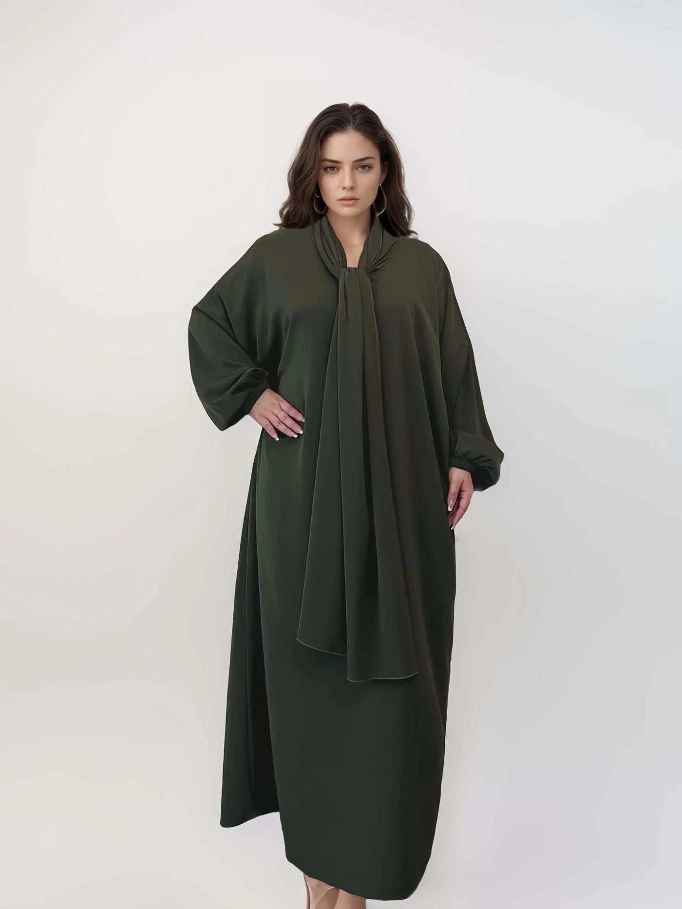 LM003 Hooded Abaya Hijab -Attached With Scarf - Pockets (Buy One Get One Free） - LM003-LATTE-0=S (4'11-5'1) LumosModesty