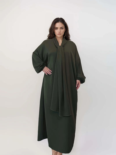 LM003 Hooded Abaya Hijab -Attached With Scarf - Pockets (Buy One Get One Free） - LM003-LATTE-0=S (4'11-5'1) LumosModesty