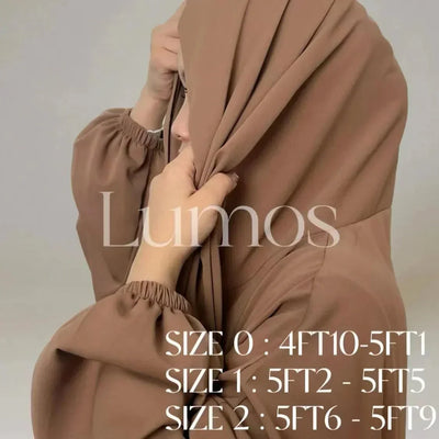 LM003 Hooded Abaya Hijab -Attached With Scarf - Pockets (Buy One Get One Free） - LM003-LATTE-0=S (4'11-5'1) LumosModesty