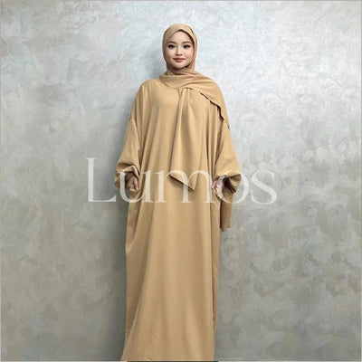 LM003 Hooded Abaya Hijab -Attached With Scarf - Pockets (Buy One Get One Free） - LM003-LATTE-0=S (4'11-5'1) LumosModesty