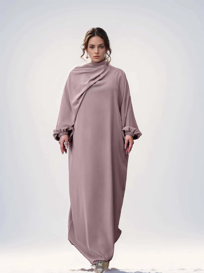 LM003 Hooded Abaya Hijab -Attached With Scarf - Pockets (Buy One Get One Free） - LM003-LATTE-0=S (4'11-5'1) LumosModesty