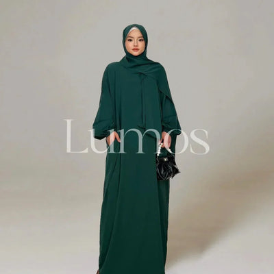 LM003 Hooded Abaya Hijab -Attached With Scarf - Pockets (Buy One Get One Free） - LM003-LATTE-0=S (4'11-5'1) LumosModesty