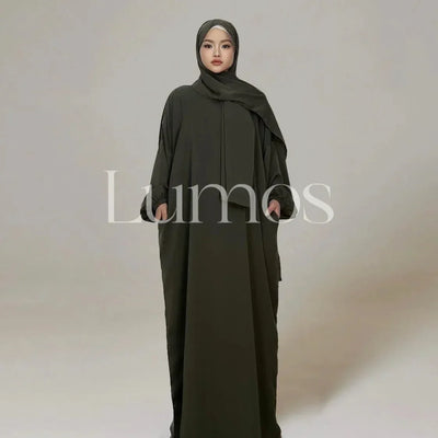 LM003 Hooded Abaya Hijab -Attached With Scarf - Pockets (Buy One Get One Free） - LM003-LATTE-0=S (4'11-5'1) LumosModesty