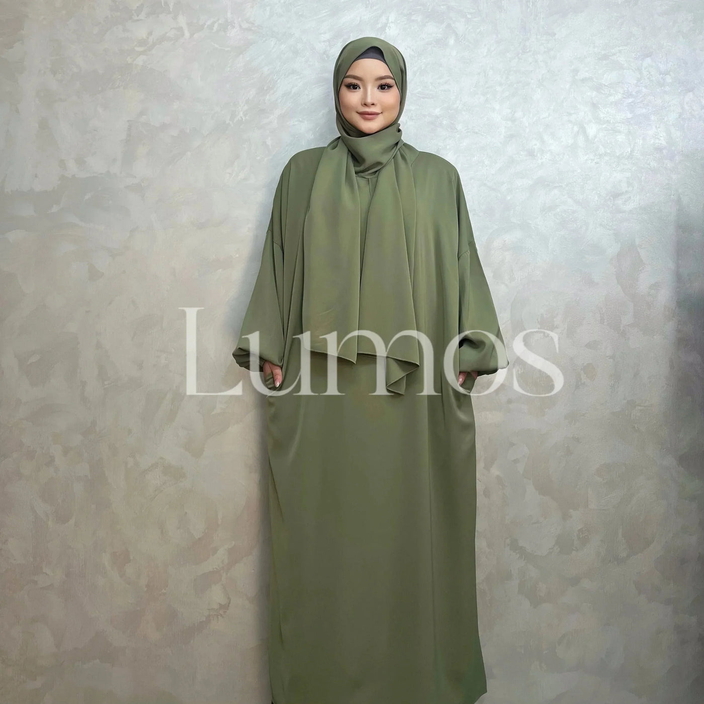 LM003 Hooded Abaya Hijab -Attached With Scarf - Pockets (Buy One Get One Free） - LM003-LATTE-0=S (4'11-5'1) LumosModesty
