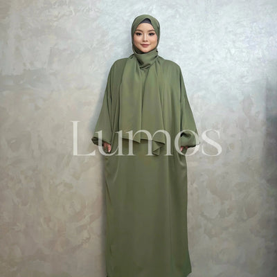 LM003 Hooded Abaya Hijab -Attached With Scarf - Pockets (Buy One Get One Free） - LM003-LATTE-0=S (4'11-5'1) LumosModesty