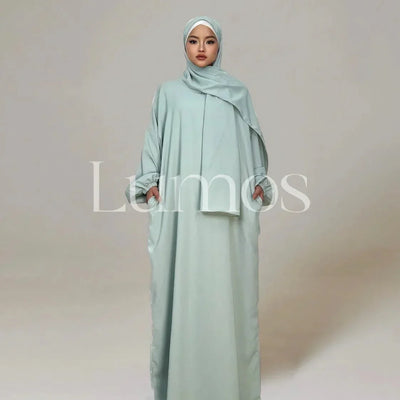 LM003 Hooded Abaya Hijab -Attached With Scarf - Pockets (Buy One Get One Free） - LM003-LATTE-0=S (4'11-5'1) LumosModesty