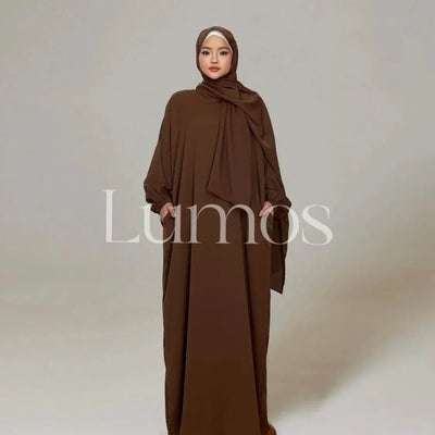 LM003 Hooded Abaya Hijab -Attached With Scarf - Pockets (Buy One Get One Free） - LM003-LATTE-0=S (4'11-5'1) LumosModesty