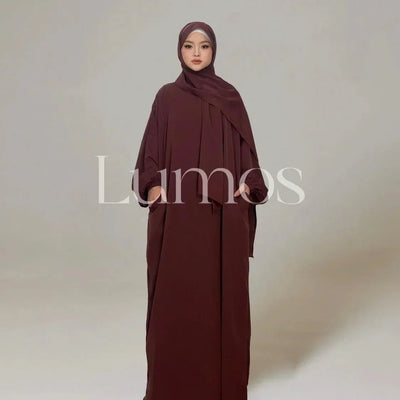 LM003 Hooded Abaya Hijab -Attached With Scarf - Pockets (Buy One Get One Free） - LM003-LATTE-0=S (4'11-5'1) LumosModesty