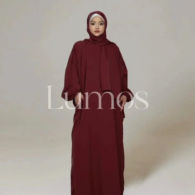 LM003 Hooded Abaya Hijab -Attached With Scarf - Pockets (Buy One Get One Free） - LM003-LATTE-0=S (4'11-5'1) LumosModesty