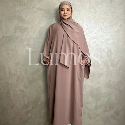 LM003 Hooded Abaya Hijab -Attached With Scarf - Pockets (Buy One Get One Free） - LM003-LATTE-0=S (4'11-5'1) LumosModesty