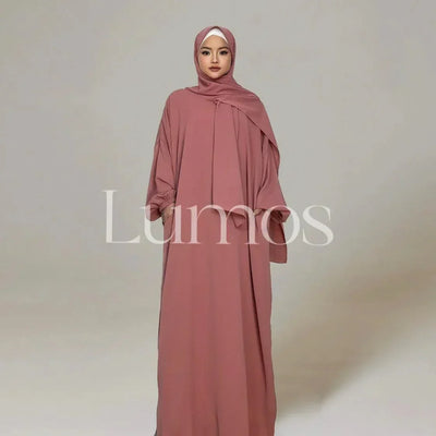 LM003 Hooded Abaya Hijab -Attached With Scarf - Pockets (Buy One Get One Free） - LM003-LATTE-0=S (4'11-5'1) LumosModesty