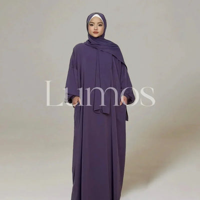 LM003 Hooded Abaya Hijab -Attached With Scarf - Pockets (Buy One Get One Free） - LM003-LATTE-0=S (4'11-5'1) LumosModesty