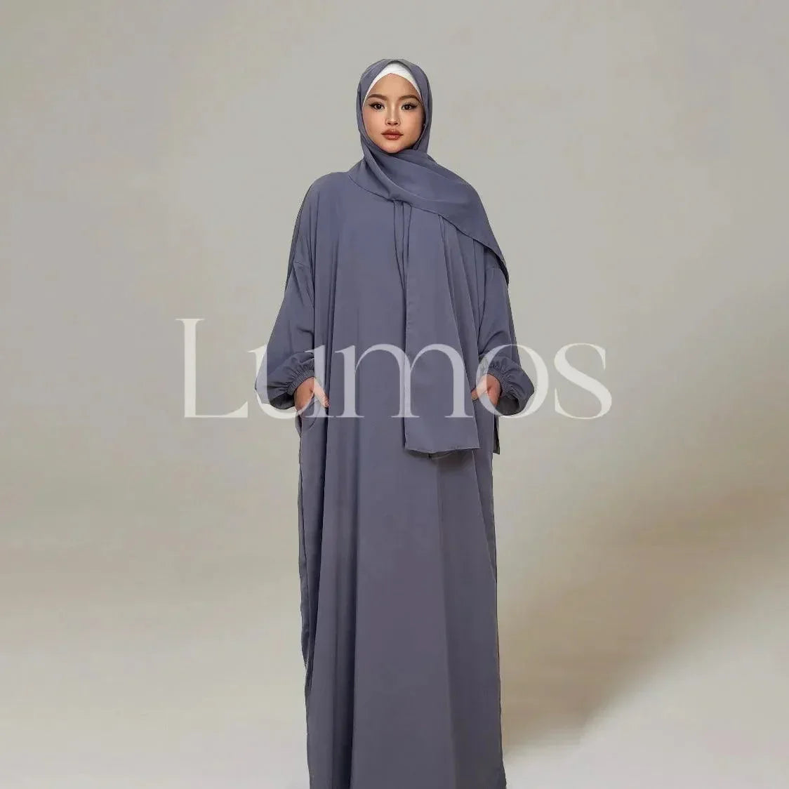LM003 Hooded Abaya Hijab -Attached With Scarf - Pockets (Buy One Get One Free） - LM003-LATTE-0=S (4'11-5'1) LumosModesty