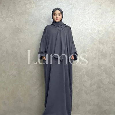 LM003 Hooded Abaya Hijab -Attached With Scarf - Pockets (Buy One Get One Free） - LM003-LATTE-0=S (4'11-5'1) LumosModesty