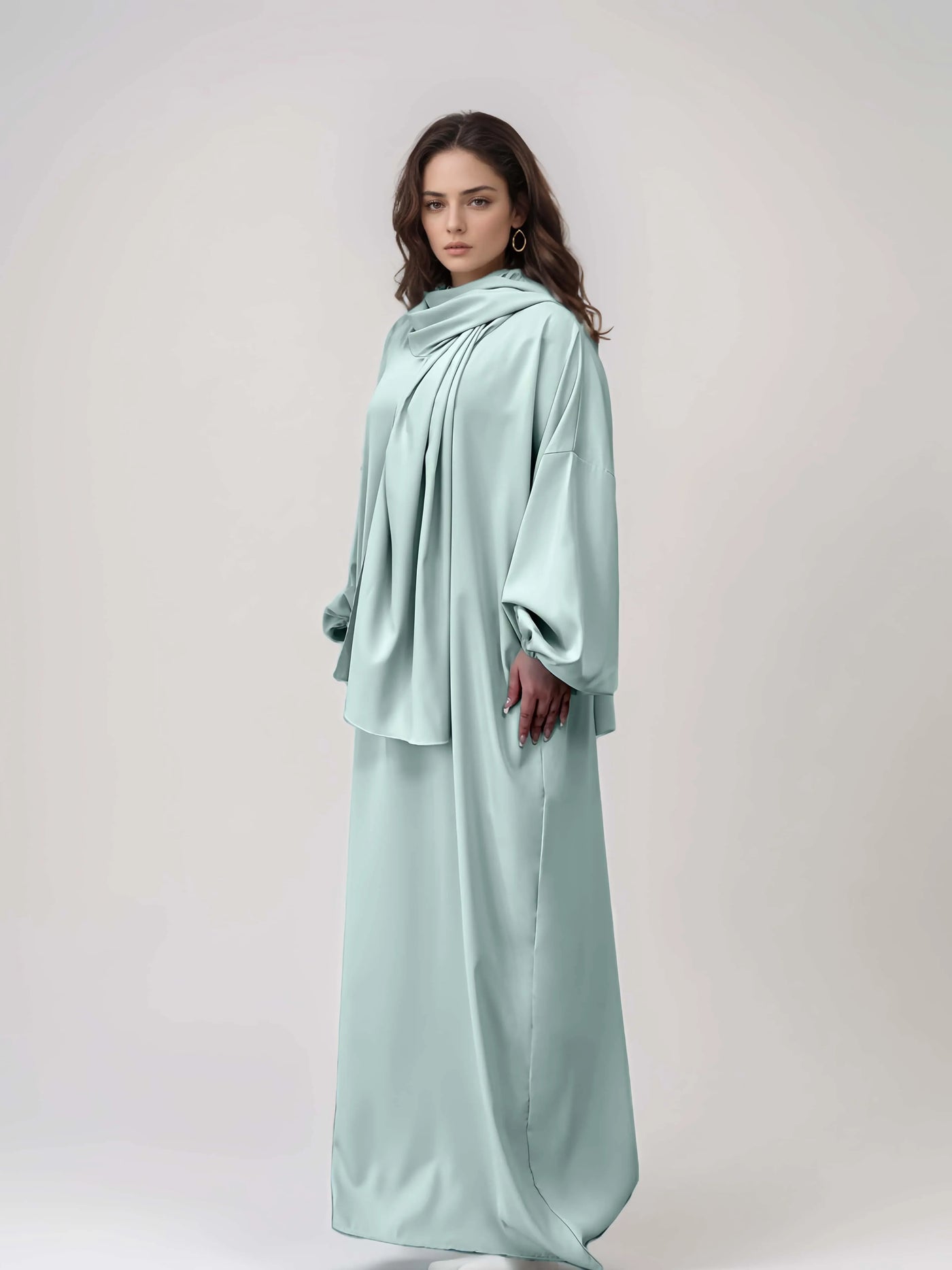 LM003 Hooded Abaya Hijab -Attached With Scarf - Pockets (Buy One Get One Free） - LM003-LATTE-0=S (4'11-5'1) LumosModesty