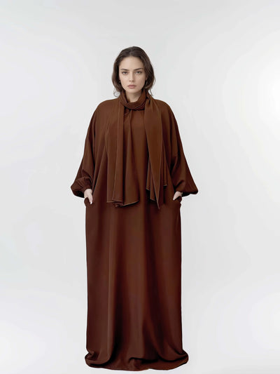 LM003 Hooded Abaya Hijab -Attached With Scarf - Pockets (Buy One Get One Free） - LM003-LATTE-0=S (4'11-5'1) LumosModesty
