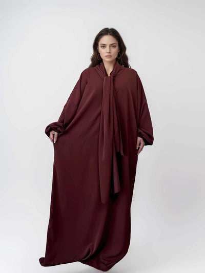 LM003 Hooded Abaya Hijab -Attached With Scarf - Pockets (Buy One Get One Free） - LM003-LATTE-0=S (4'11-5'1) LumosModesty