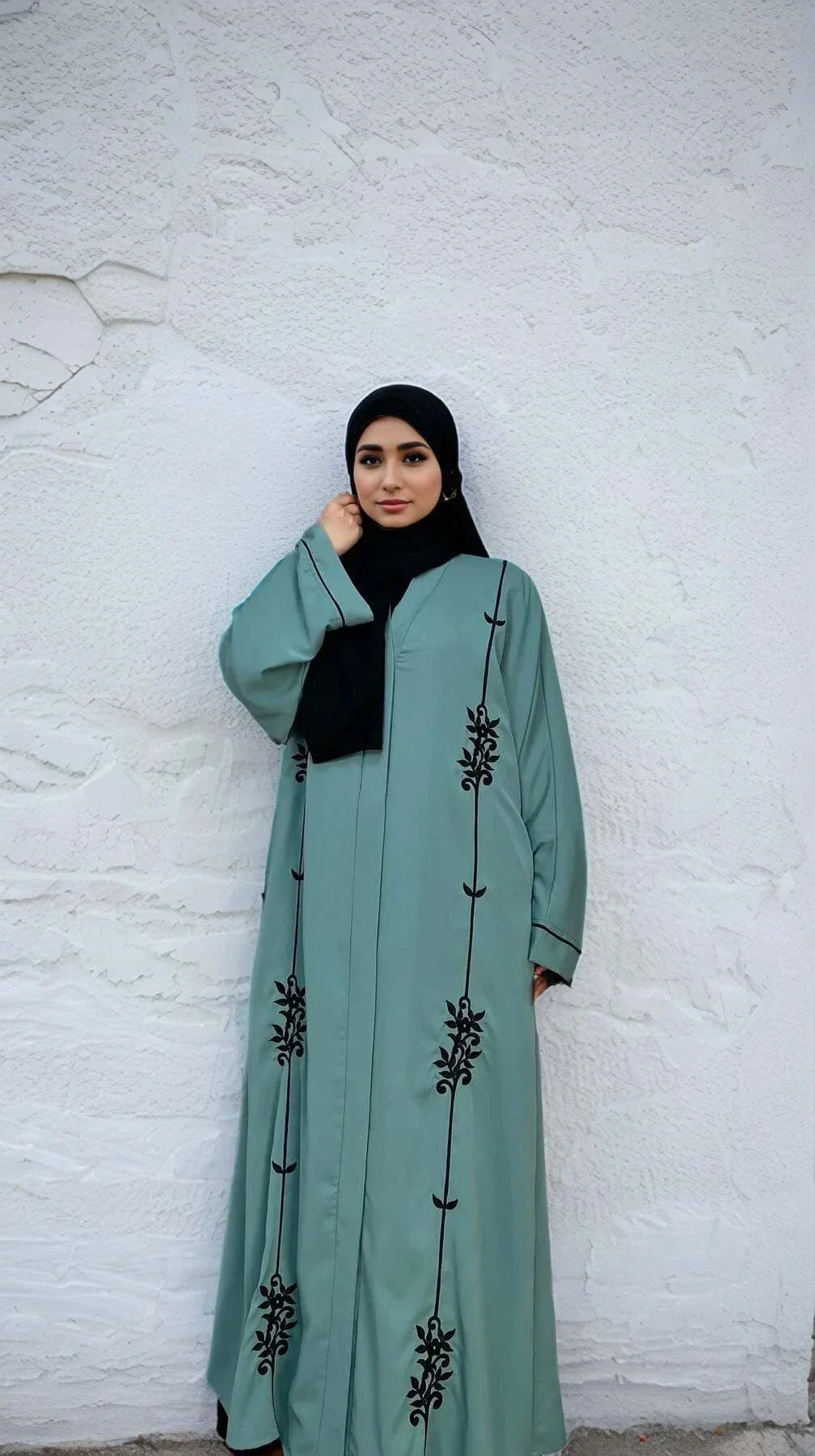 LM006 Embroidery Abaya-Nidha-With Clip Buttons- Tassel Belt - LM006-MAUVE-S (52)-Cardigan + Black Inner LumosModesty