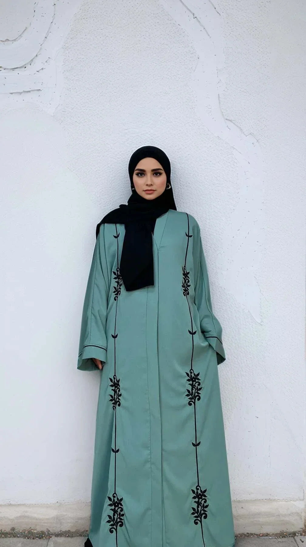 LM006 Embroidery Abaya-Nidha-With Clip Buttons- Tassel Belt - LM006-MAUVE-S (52)-Cardigan + Black Inner LumosModesty
