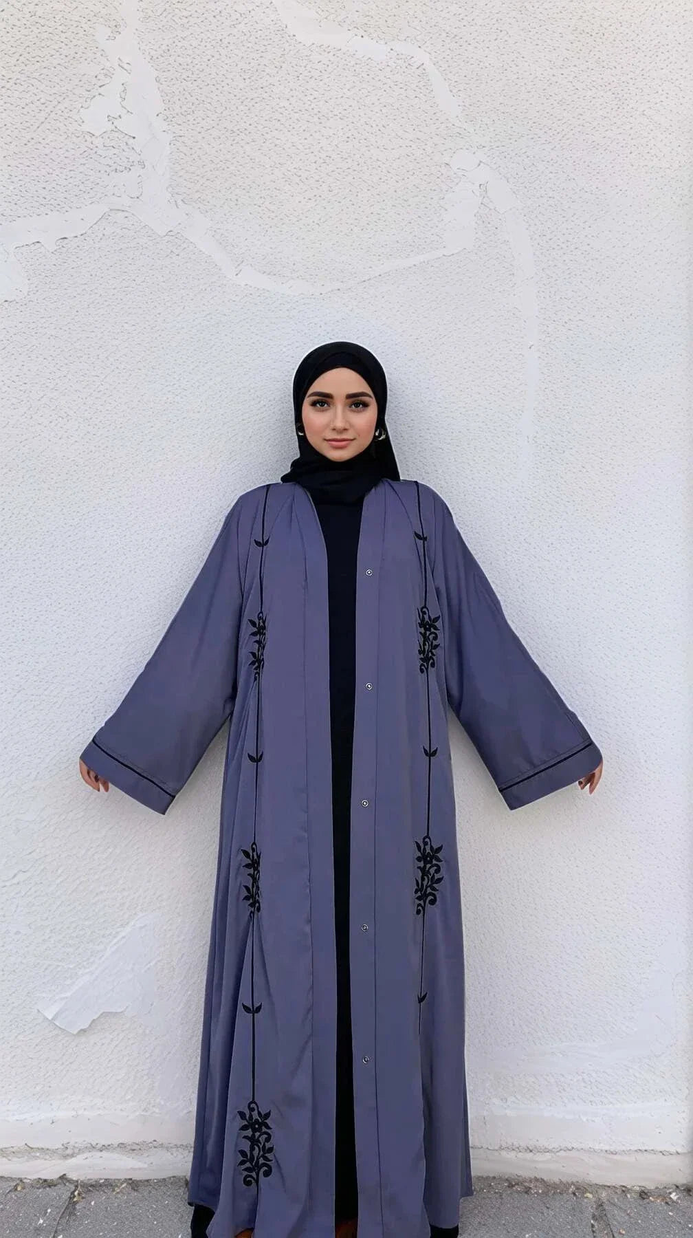 LM006 Embroidery Abaya-Nidha-With Clip Buttons- Tassel Belt - LM006-MAUVE-S (52)-Cardigan + Black Inner LumosModesty