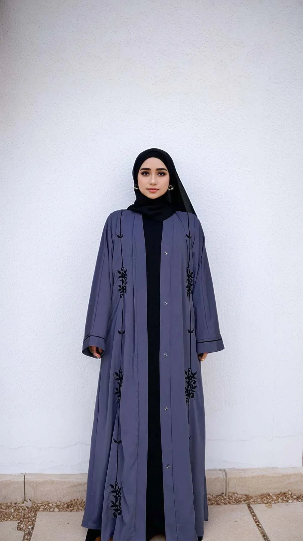LM006 Embroidery Abaya-Nidha-With Clip Buttons- Tassel Belt - LM006-MAUVE-S (52)-Cardigan + Black Inner LumosModesty