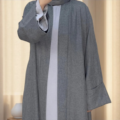 LM007 Linen Open Abaya with Belt & Pockets | Lightweight Modest Wear - LM007-CREAM-S (52)-Cardigan + White Inner LumosModesty