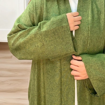 LM007 Linen Open Abaya with Belt & Pockets | Lightweight Modest Wear - LM007-CREAM-S (52)-Cardigan + White Inner LumosModesty