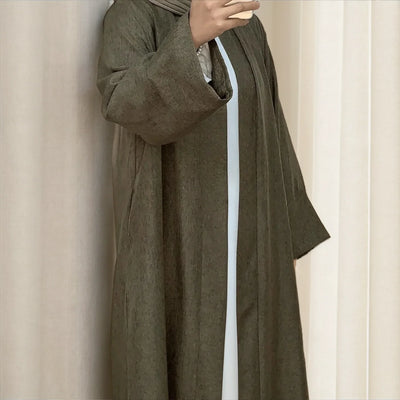 LM007 Linen Open Abaya with Belt & Pockets | Lightweight Modest Wear - LM007-CREAM-S (52)-Cardigan + White Inner LumosModesty