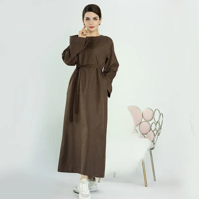 LM007 Linen Open Abaya with Belt & Pockets | Lightweight Modest Wear - LM007-OAT-S (52)-Cardigan LumosModesty