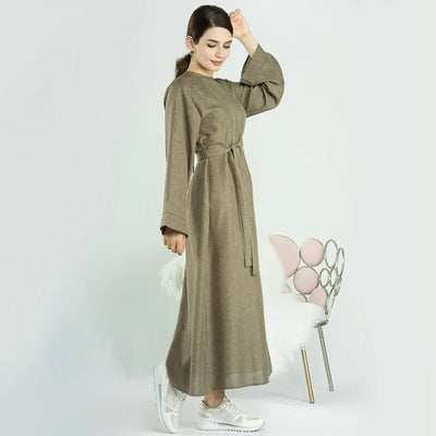 LM007 Linen Open Abaya with Belt & Pockets | Lightweight Modest Wear - LM007-OAT-S (52)-Cardigan LumosModesty