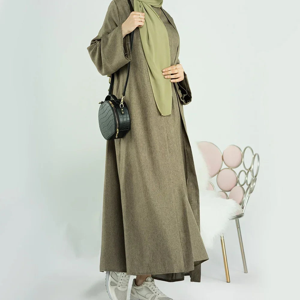 LM007 Linen Open Abaya with Belt & Pockets | Lightweight Modest Wear - LM007-OAT-S (52)-Cardigan LumosModesty