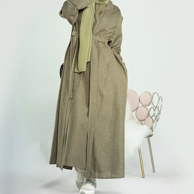 LM007 Linen Open Abaya with Belt & Pockets | Lightweight Modest Wear - LM007-OAT-S (52)-Cardigan LumosModesty