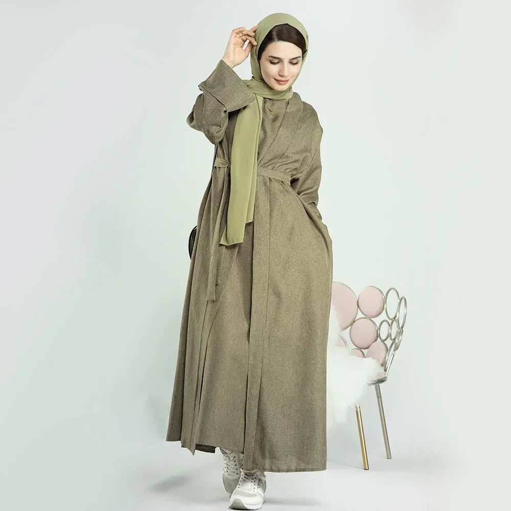 LM007 Linen Open Abaya with Belt & Pockets | Lightweight Modest Wear - LM007-OAT-S (52)-Cardigan LumosModesty