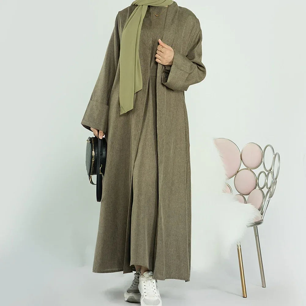 LM007 Linen Open Abaya with Belt & Pockets | Lightweight Modest Wear - LM007-OAT-S (52)-Cardigan LumosModesty