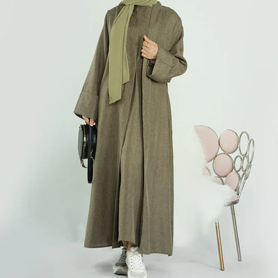 LM007 Linen Open Abaya with Belt & Pockets | Lightweight Modest Wear - LM007-OAT-S (52)-Cardigan LumosModesty