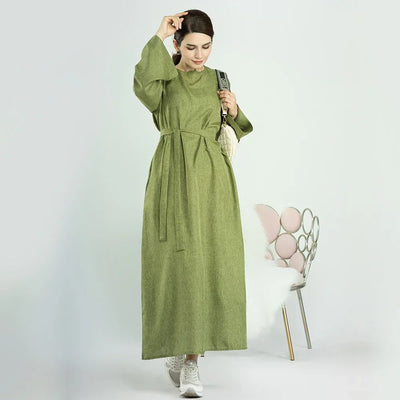 LM007 Linen Open Abaya with Belt & Pockets | Lightweight Modest Wear - LM007-OAT-S (52)-Cardigan LumosModesty