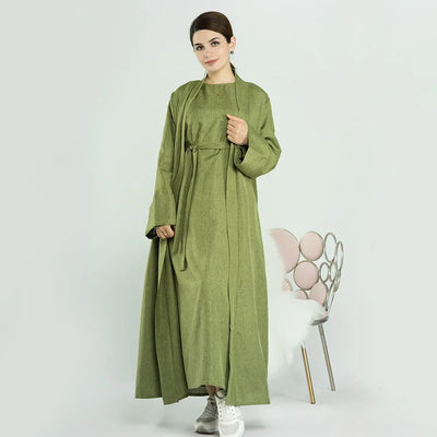 LM007 Linen Open Abaya with Belt & Pockets | Lightweight Modest Wear - LM007-OAT-S (52)-Cardigan LumosModesty