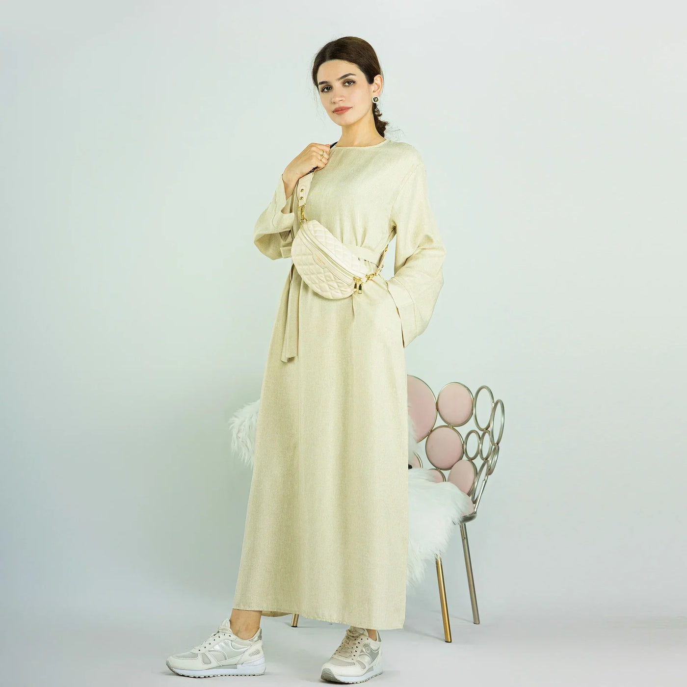 LM007 Linen Open Abaya with Belt & Pockets | Lightweight Modest Wear - LM007-OAT-S (52)-Cardigan LumosModesty
