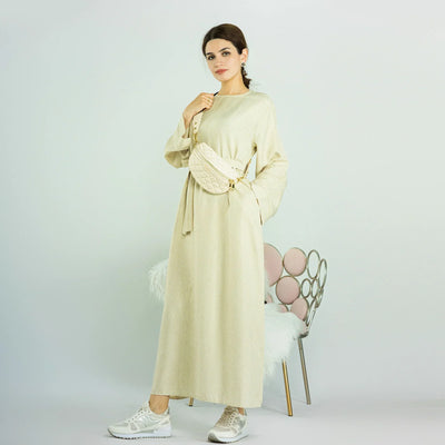 LM007 Linen Open Abaya with Belt & Pockets | Lightweight Modest Wear - LM007-OAT-S (52)-Cardigan LumosModesty