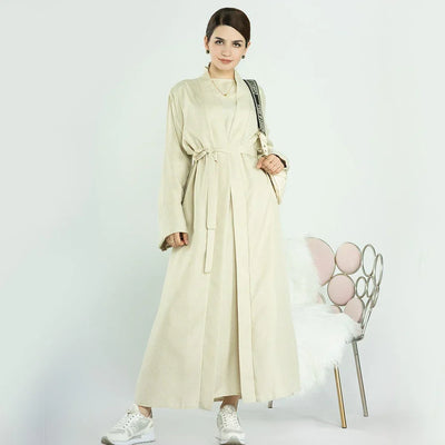 LM007 Linen Open Abaya with Belt & Pockets | Lightweight Modest Wear - LM007-OAT-S (52)-Cardigan LumosModesty