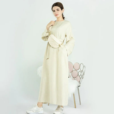 LM007 Linen Open Abaya with Belt & Pockets | Lightweight Modest Wear - LM007-OAT-S (52)-Cardigan LumosModesty